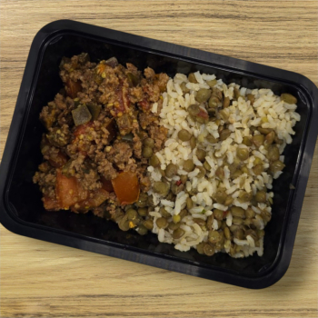 imagem NOVO - Patinho Moído Refogado com Berinjela e Tomate e Arroz com Lentilha